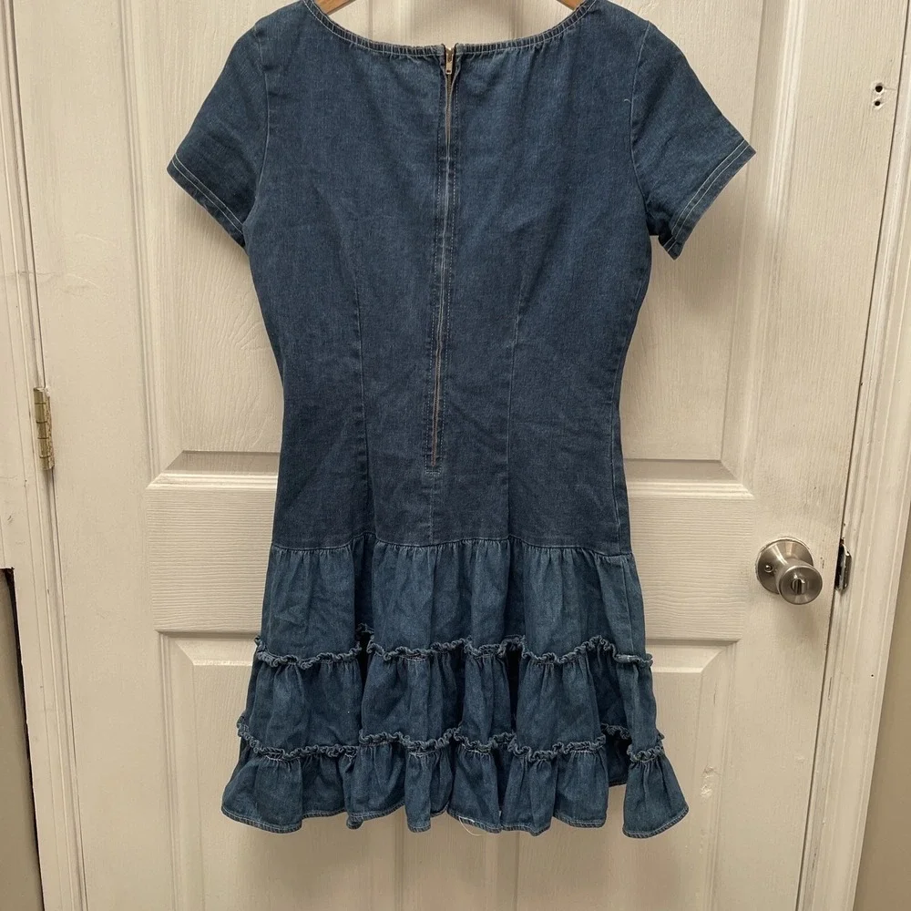 VTG Women's Chorus Blues‎ Denim Zipup Ruffle Dress Size 11 / 12 Cowgirl Country